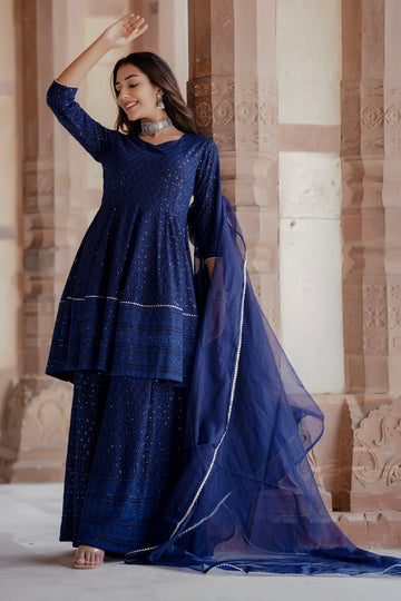 Cobalt Blue Peplum Kurta Palazzo Set
